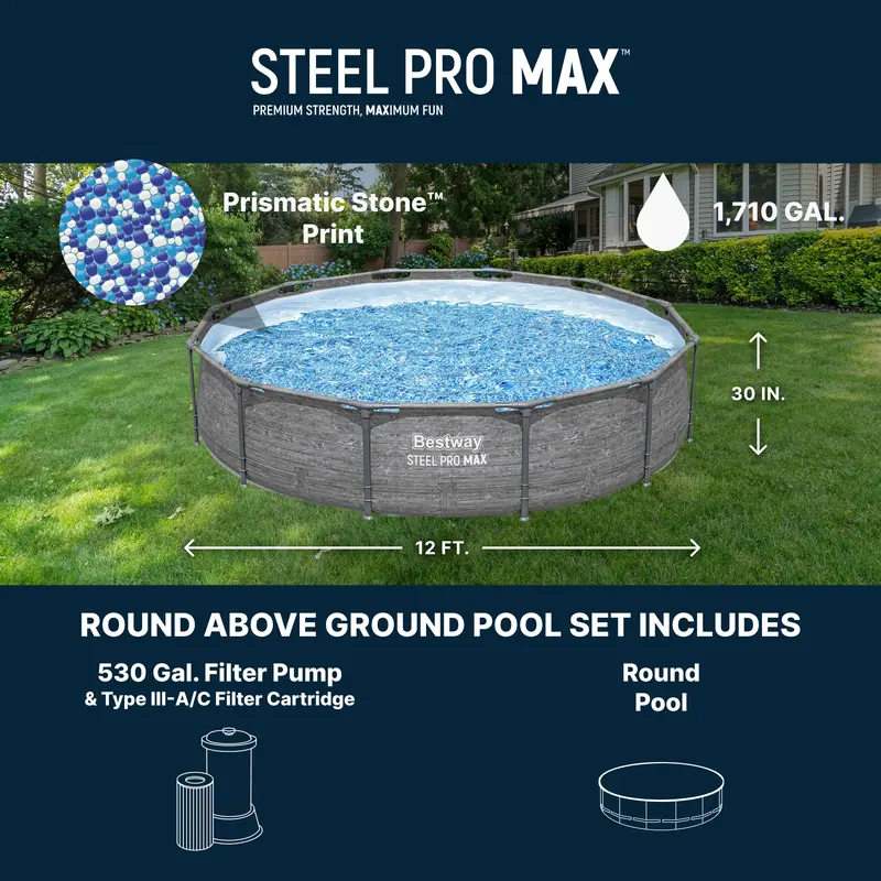 Bestway Steel Pro MAX Above Ground Pool Set | Fast Setup Family Pool with Filter Pump
