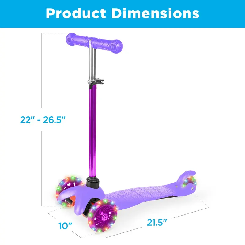 Best Choice Kids 3-Wheel Kick Scooter, Height Adjustable T-Bar, LED Light-Up Wheels Foldable Scooter for Ages 3+