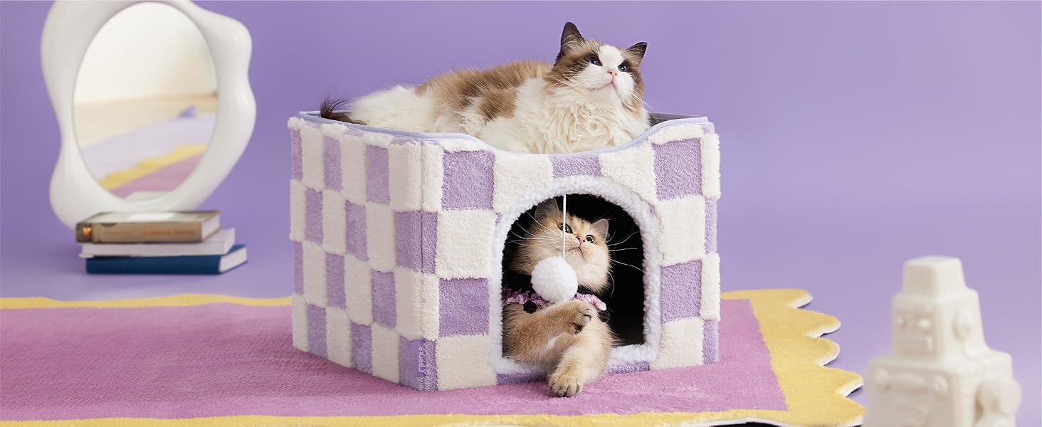 Lesure Indoor Cat Beds Kitten House - Large Cat Cave for Pet Cube with Fluffy Ball Hanging, Foldable Small Animal Hideaway,Deals For You Days