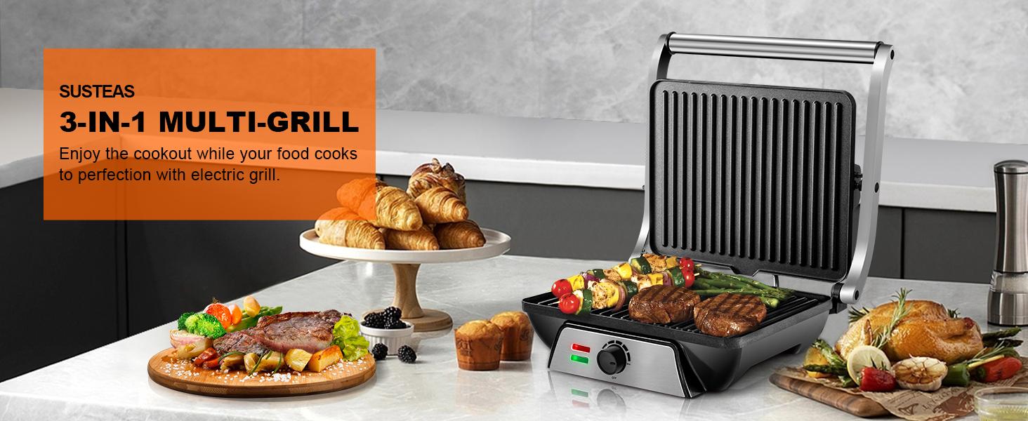 SUSTEAS Sandwich Maker Multi-Function Electric Indoor Grill, Non-Stick Panini Maker with Grease Tray Nonstick Griddle Toastie Machine Toastiemachine Kitchen Appliances Multifunction summerwins
