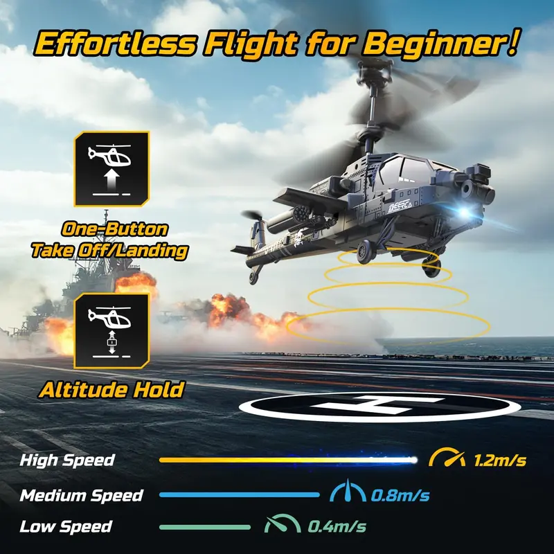 DEERC RC Helicopter for Kids & Beginners | 26-Min Flight, 2 Rechargeable Batteries, Altitude Hold, LED Lights & One-Key Takeoff