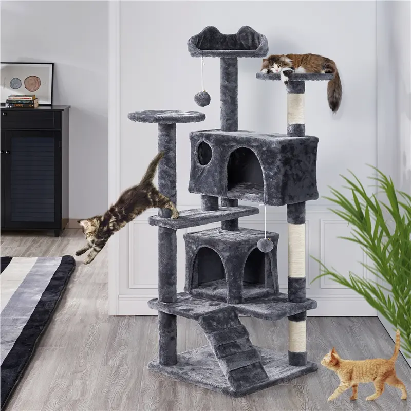 Yaheetech Multi-Level Cat Tree Tower | Sisal Scratching Posts & Cozy Condos (54–61")