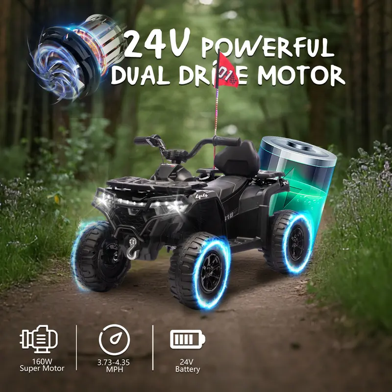 24V Kids Ride-On ATV | 160W Dual Motors, Bluetooth Music, LED Lights & Off-Road Design