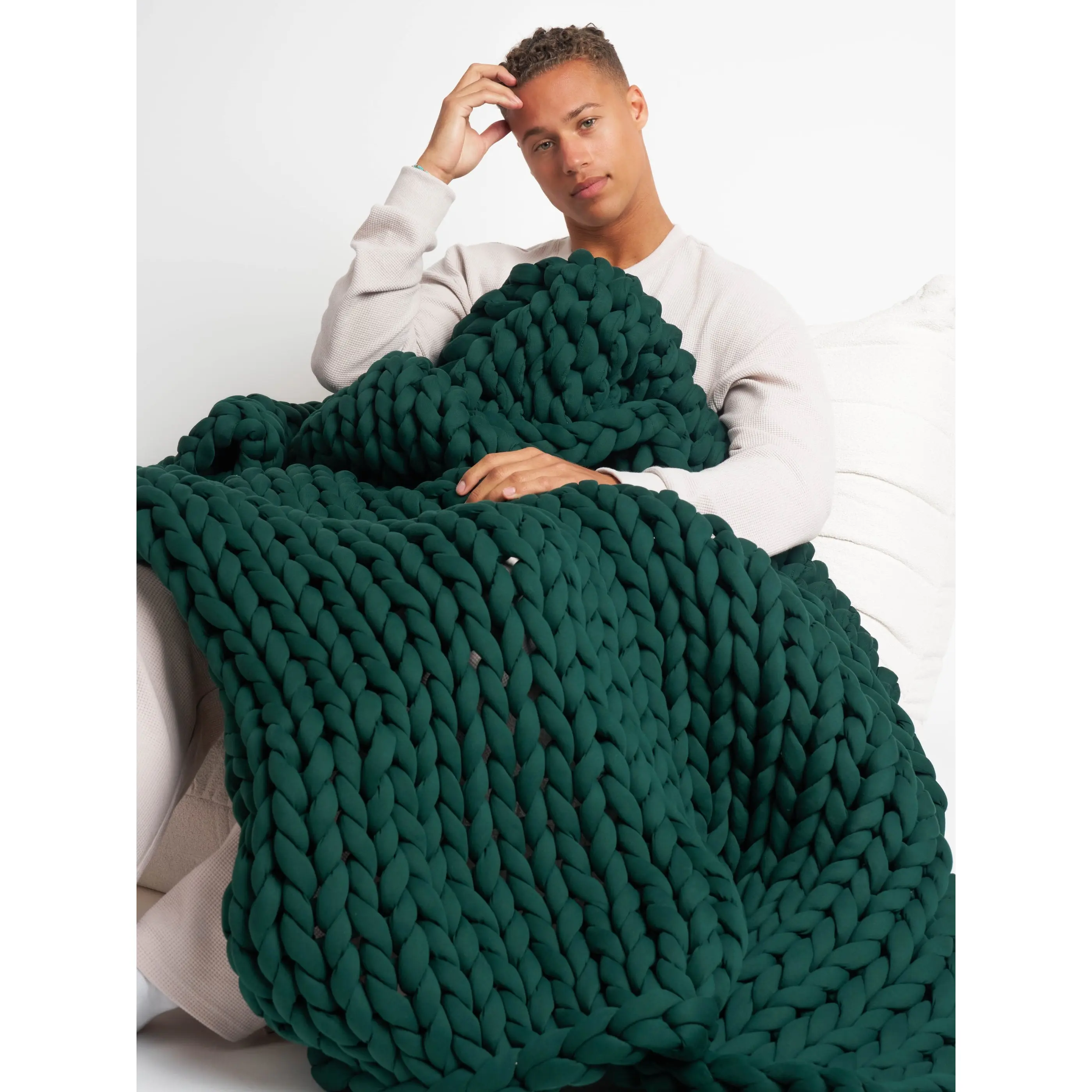 Comfrt CuddleCloud Weighted Blanket | 20lb Chunky Knit Cotton Blanket for Deep Comfort