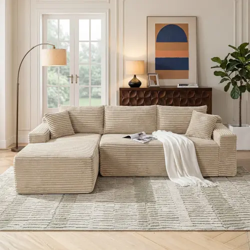 Cloud Modular Sectional Sofa with Reversible Chaise | Deep Seat Corduroy Couch, No Assembly