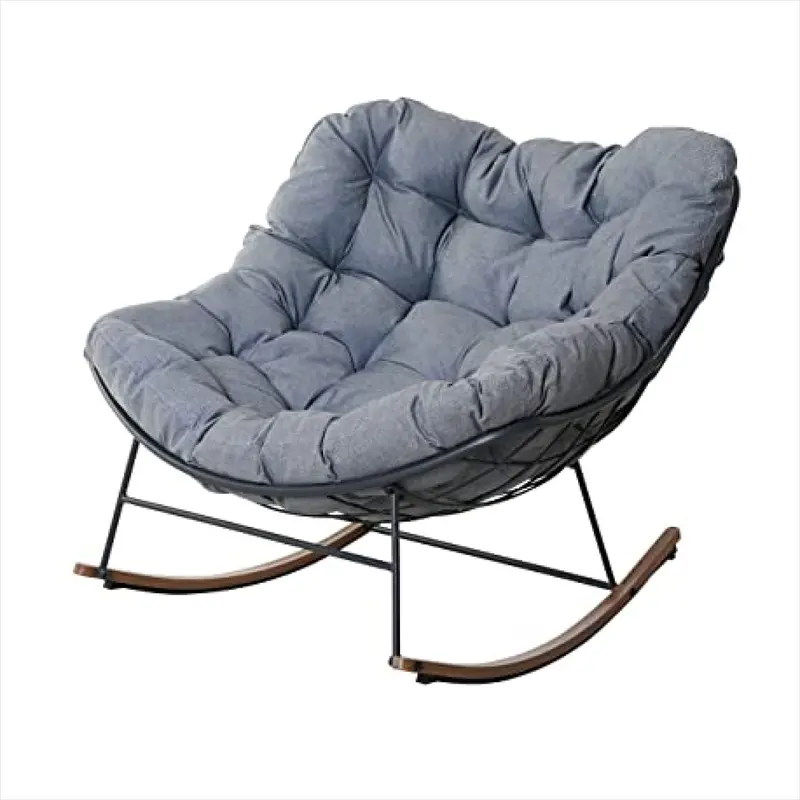 GRAND PATIO Egg-Shaped Rocking Chair with Thick Cushion, All-Weather E-Coated Steel Patio Rocker for Balcony Garden Backyard