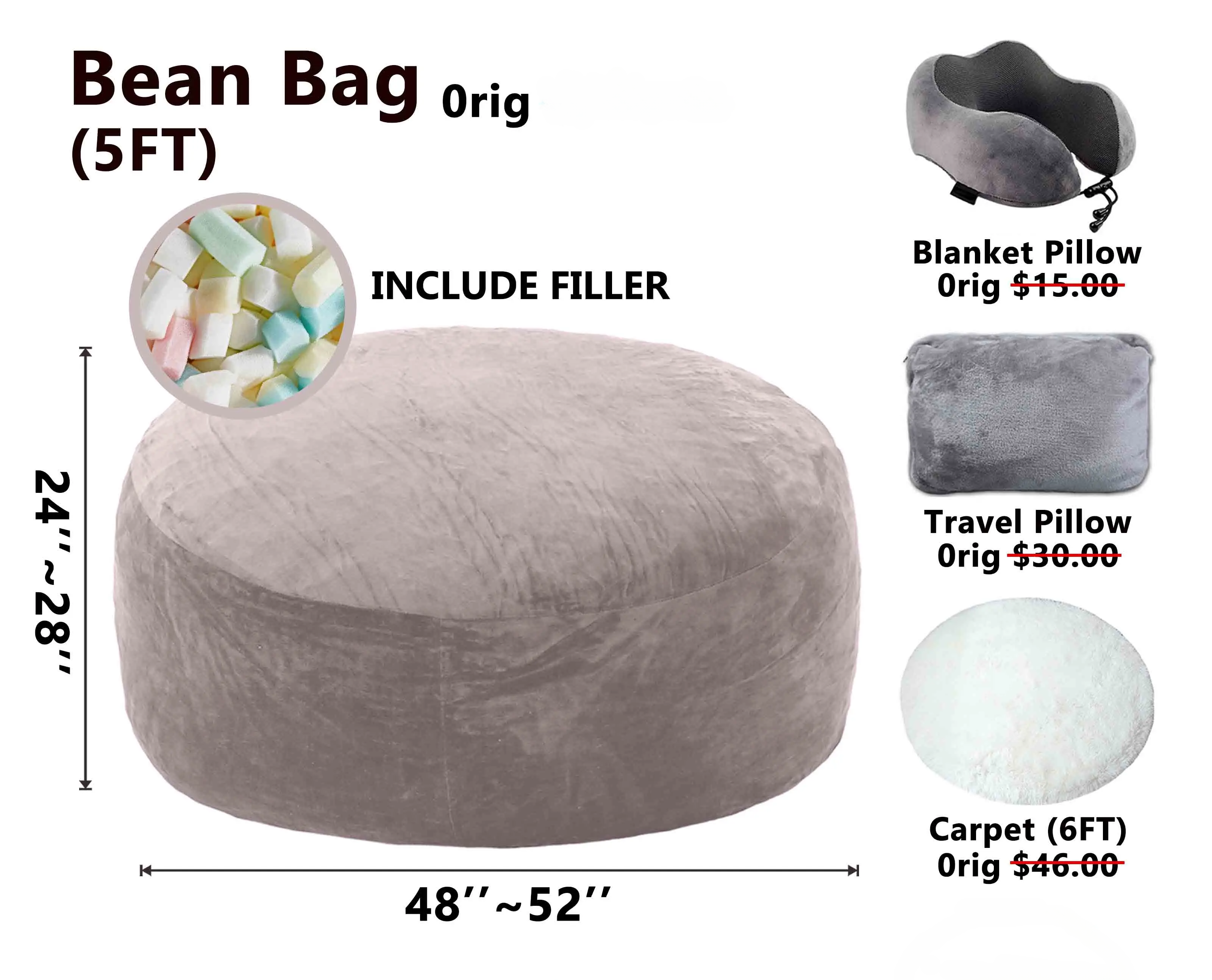 Memory Foam Bean Bag Chair | Ultra-Soft Lounge Chair with Washable Cover for Adults