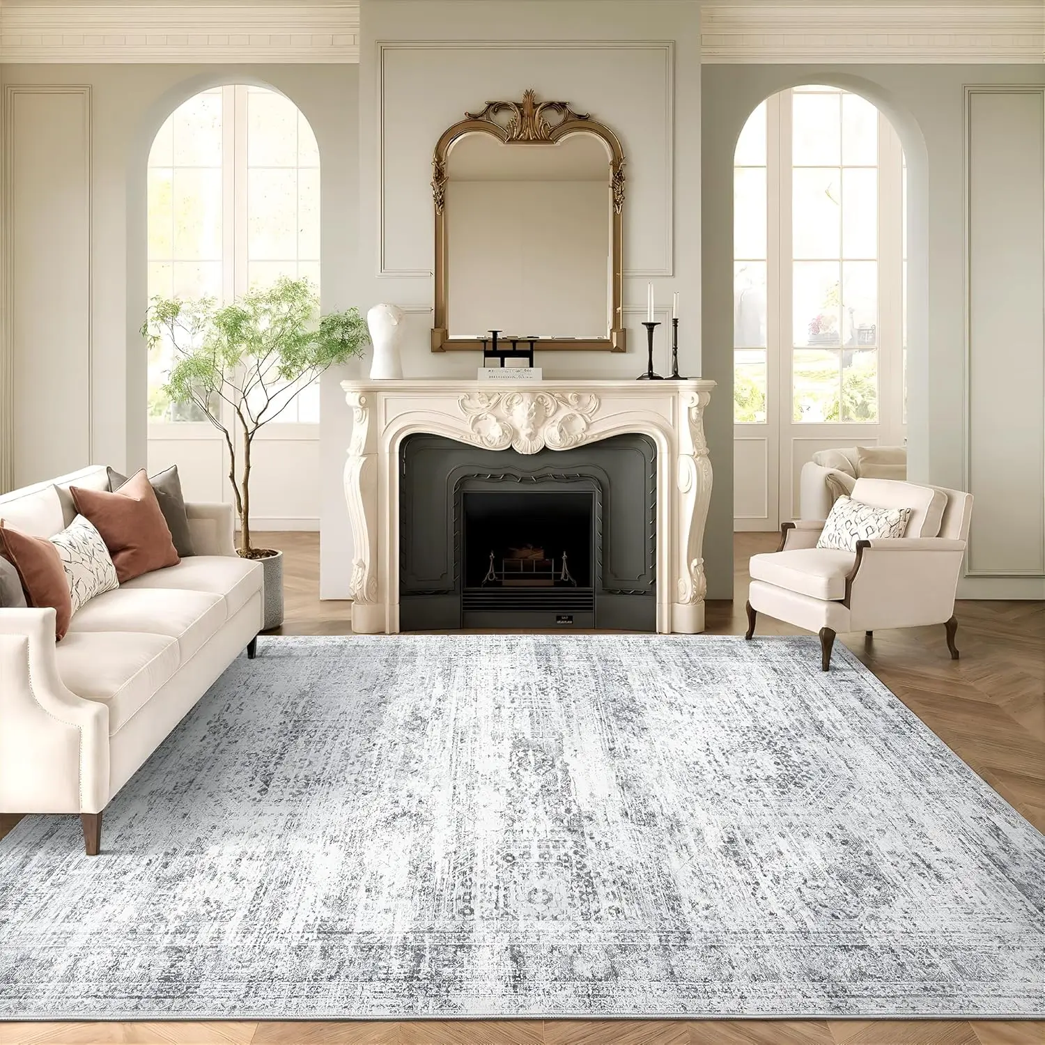Modern Geometric Washable Rug | Soft Low Pile Area Carpet for Cozy Living Room & Bedroom Makeover