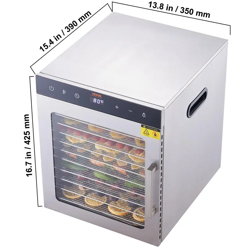 【fathersdaygift】VEVOR 800W Electric Food Dehydrator Machine - Stainless Steel Dehydrators with 10 Stainless Steel TraysDigital Adjustable Timer & Temperature for JerkyFruitDog Treats, Countertop Food Dehydrators