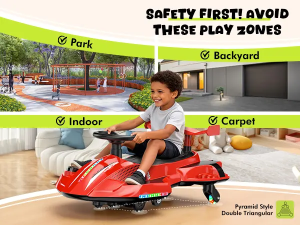 Akeleo 12V 2-in-1 Electric Wiggle Car for Kids | 360° Drift Ride-On with Pedals, LED Flashing Wheels, Bluetooth Music & Mist Spray, Ages 3+