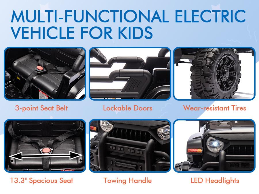 12V Kids Ride On Electric Car W/Parents Control,Dual drive, Four-wheel Suspension,With music,Bluetooth,MP3,USB,with headlights, steering wheel quick release,Slow start for Kids Aged 2-4. Outdoorfun