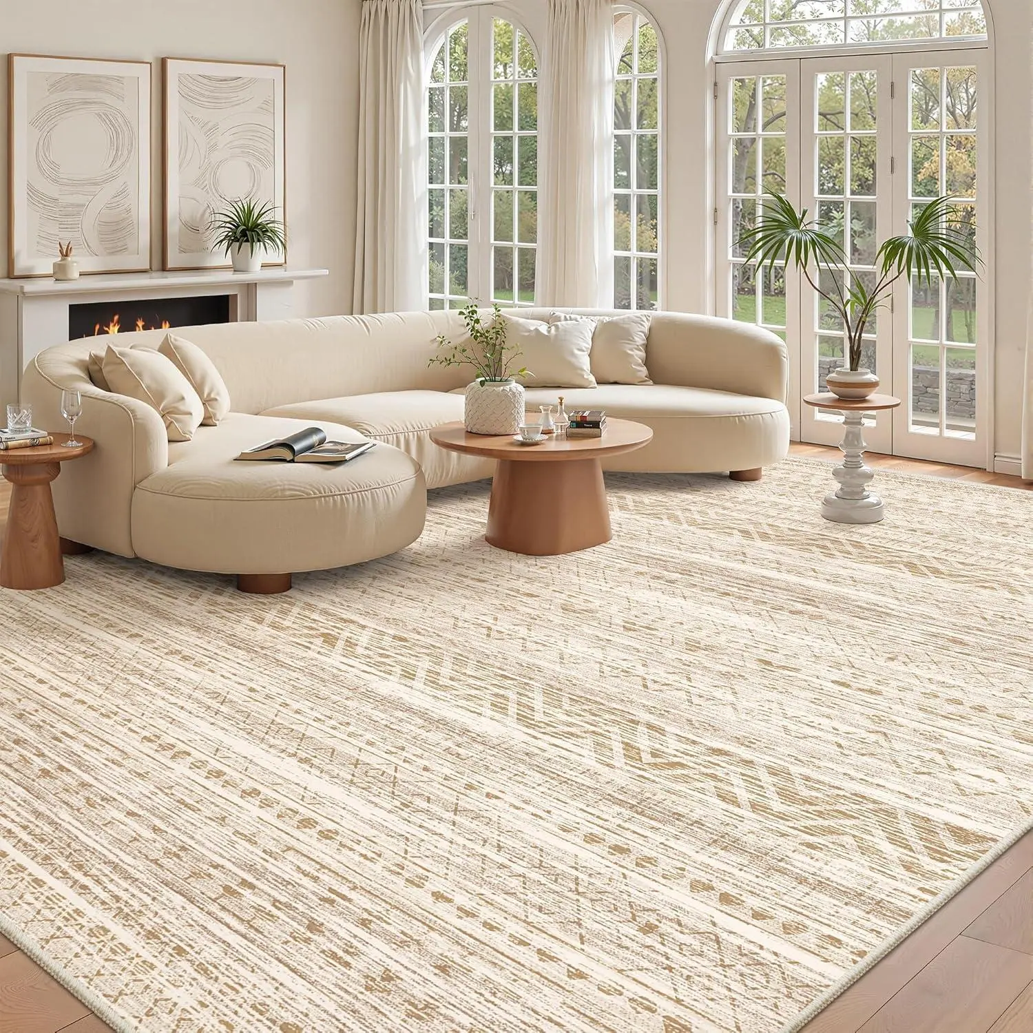 Modern Geometric Washable Rug | Soft Low Pile Area Carpet for Cozy Living Room & Bedroom Makeover