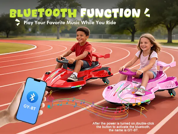 Akeleo 12V 2-in-1 Electric Wiggle Car for Kids | 360° Drift Ride-On with Pedals, LED Flashing Wheels, Bluetooth Music & Mist Spray, Ages 3+