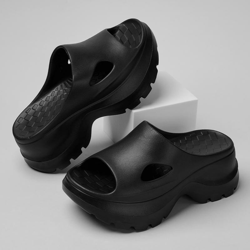 Women's platform slippers, comfortable summer slides, hollow-out design, breathable EVA walking shoes, thick non-slip sole, women's shoes, rubber material, party shoes
