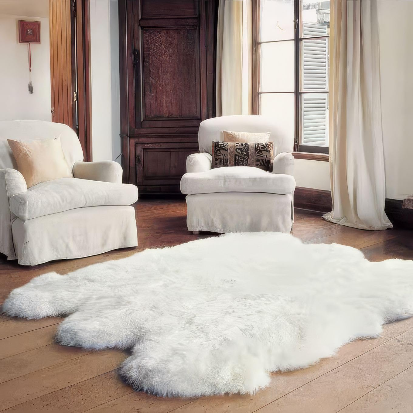 NLFZEK Extra Large Genuine Sheepskin Rug – 8-Pelt Natural Wool Rug for Living Room & Bedroom