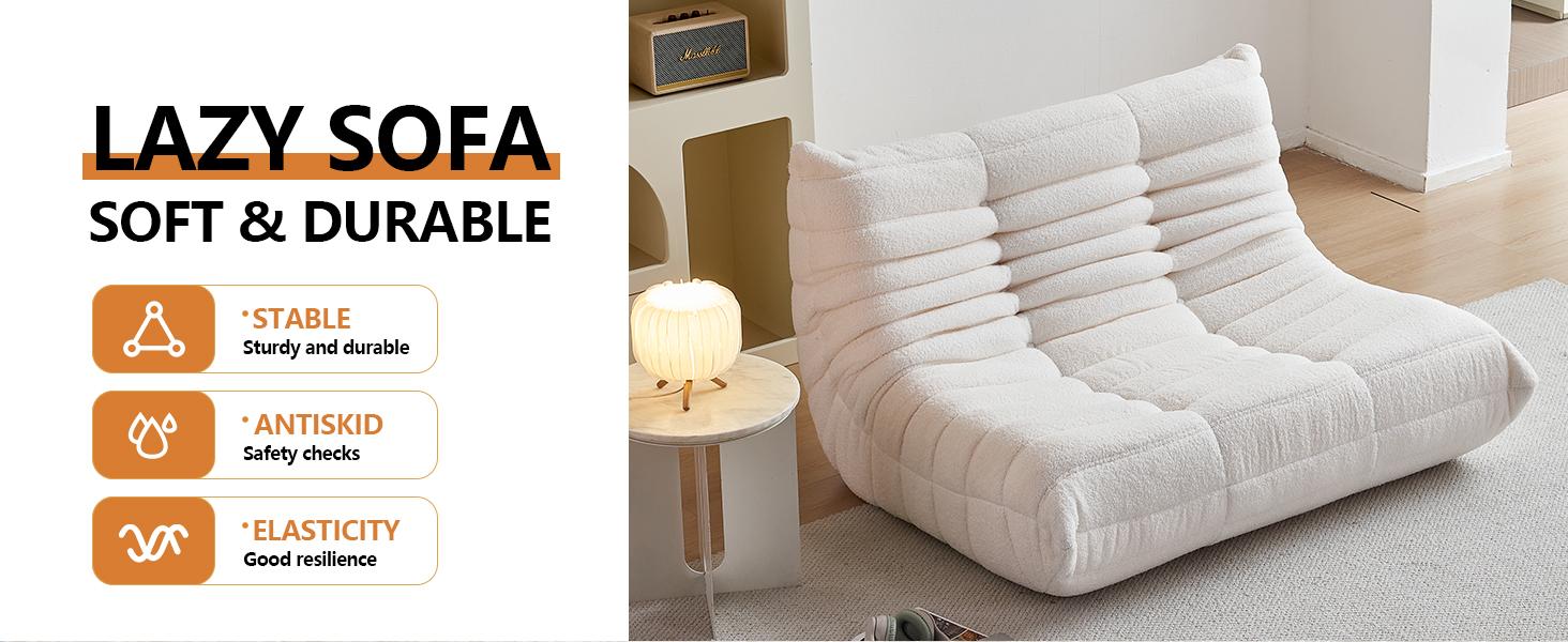 Togo Sofa for Adults 1/2/3 Seater Bean Bag Chair Sofa, Ergonomic High Density Memory Foam, Ultra Soft Teddy Fleece Fabric, Anti Slip Bottom, No Assembly Required, Modern Decor Fireside Lounger for Living Room Bedroom Office, Summer Deal