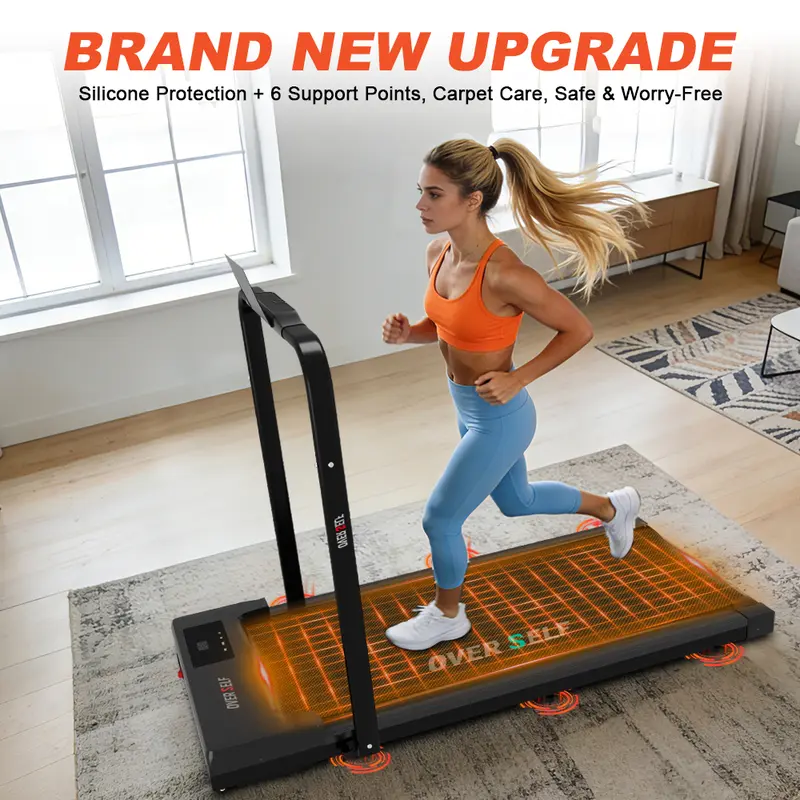 OVERSELF Foldable Walking Pad Treadmill with Handlebar, Adjustable Incline, 2.5HP Silent Motor, Remote Control, Carpet-Friendly Compact Home Running Machine
