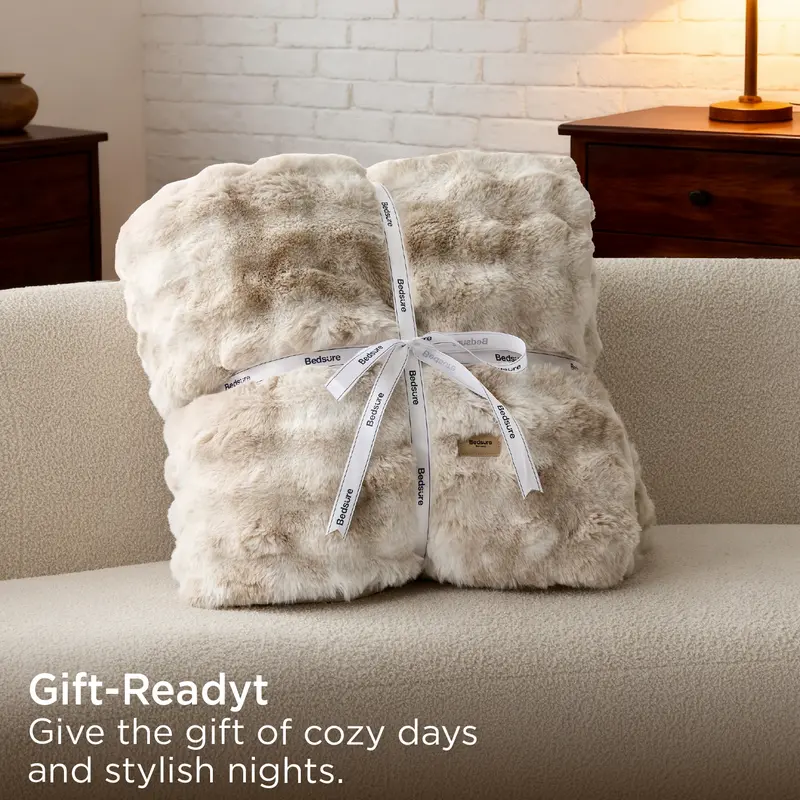 Bedsure Weighted Faux Rabbit Fur Blanket | Ultra-Soft Sherpa Throw for Cozy Comfort