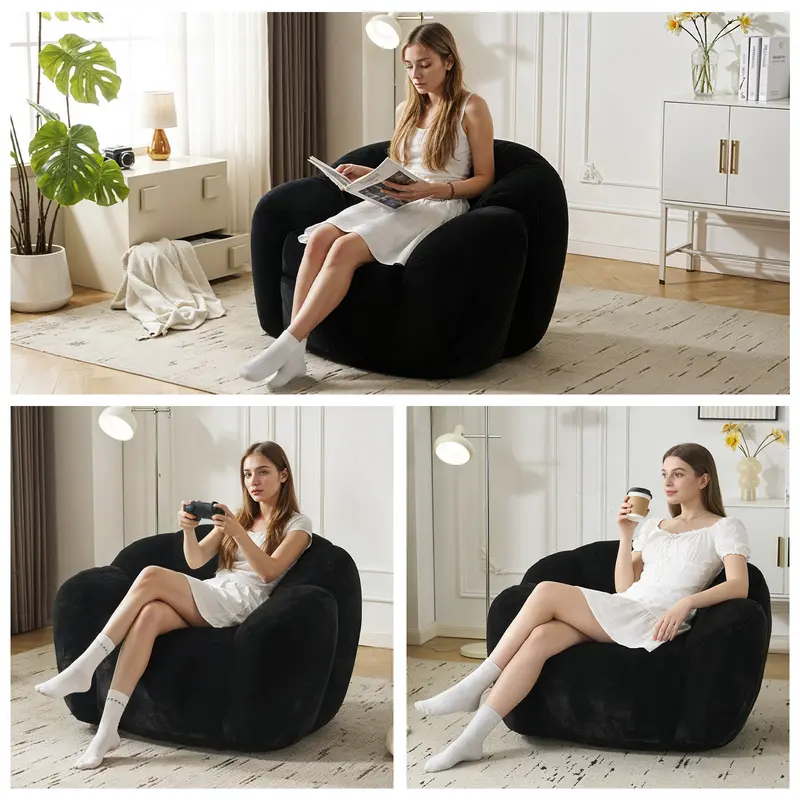 Oversized Faux Fur Bean Bag Chair | Ultra Soft Cozy Lounge Sofa with Supportive Backrest for Bedroom & Living Room