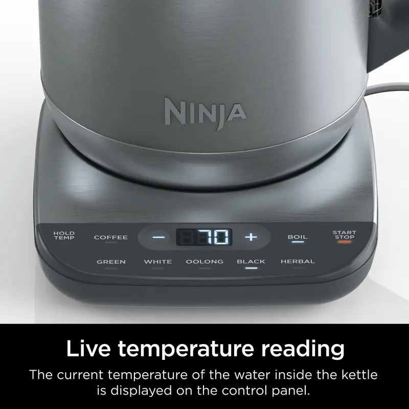 Ninja Precision Temperature Electric Kettle, 1500 watts, BPA Free, Stainless, 7-Cup Capacity, 1.7L, Hold Temp Setting - KT200