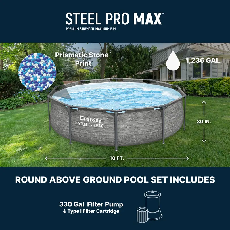 Bestway Steel Pro MAX Above Ground Pool Set | Fast Setup Family Pool with Filter Pump