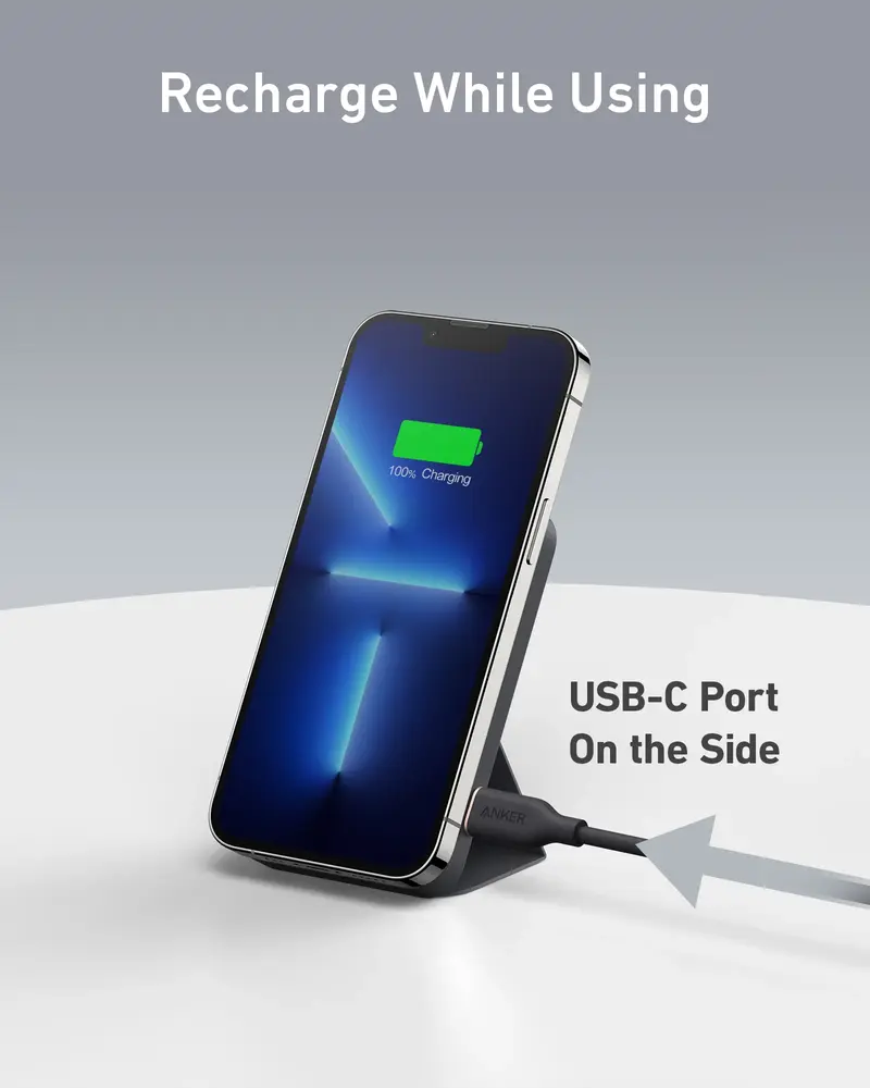Anker 5,000mAh Magnetic Power Bank | MagSafe-Compatible Wireless Charger with Foldable Stand