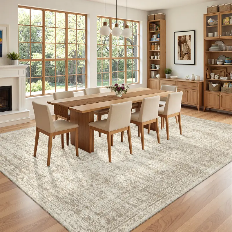 Modern Geometric Washable Rug | Soft Low Pile Area Carpet for Cozy Living Room & Bedroom Makeover