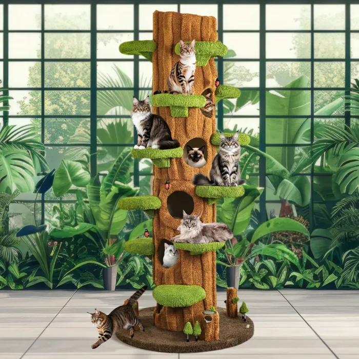 Luxus-Katzenbaum, All-in-One-Katzenturm mit Sitzstange, Kratzbrett, modernes Katzenhaus-Möbel, 229 cm