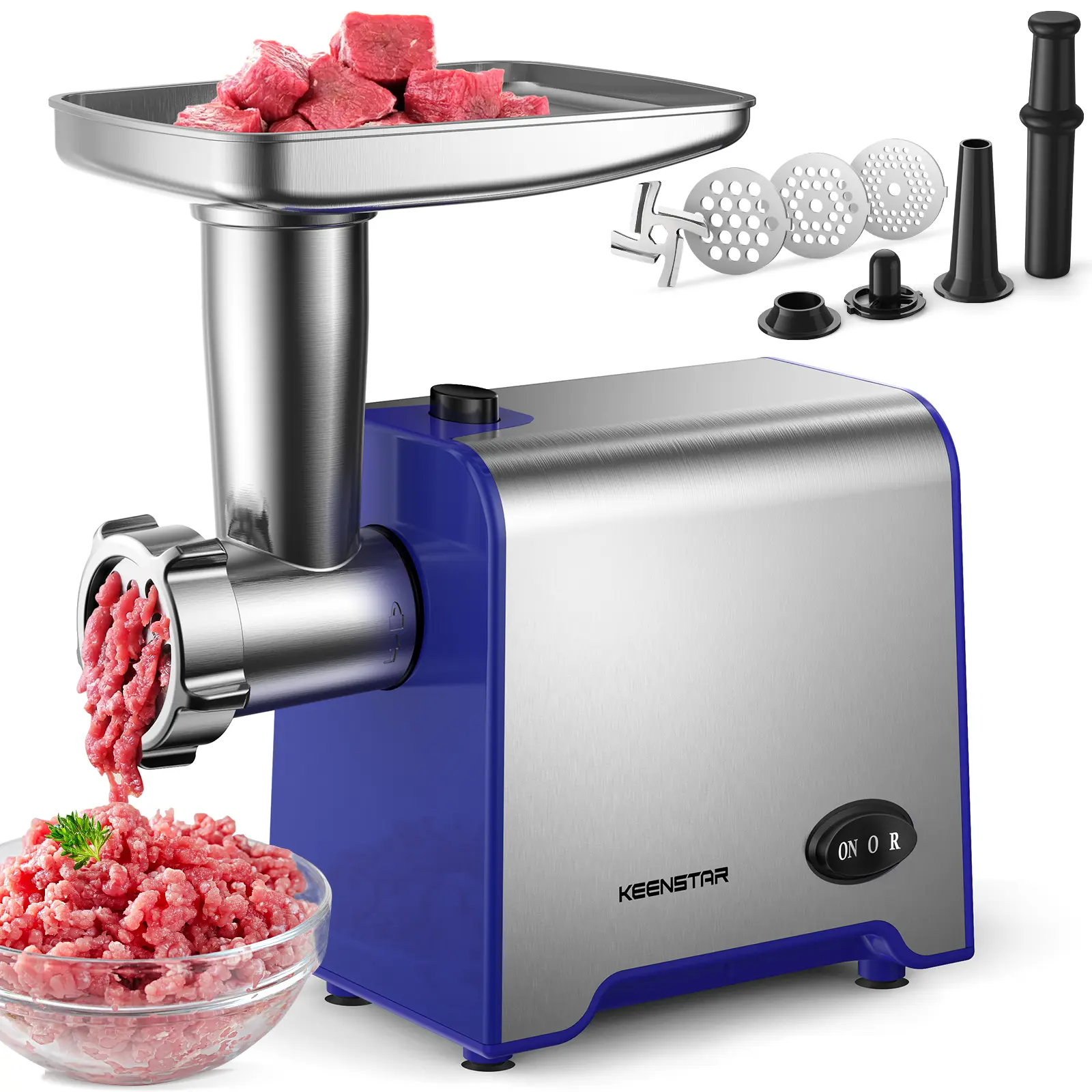 Electric Meat Grinders, Sausage Stuffer Maker 450W(3000W Max) Food Grinder with Blade & 3 Plates,Tubes & Kubbe Kit,Stainless Steel Meat Mincer Machine Ground Beef/Pork Home Kitchen Appliances Slicer