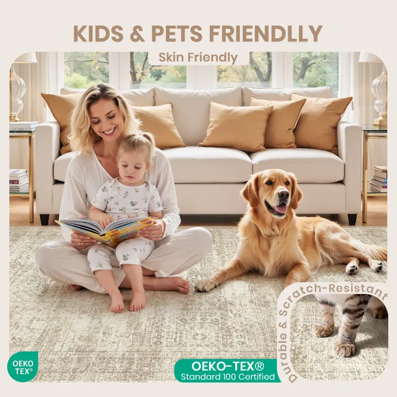 Modern Geometric Washable Rug | Soft Low Pile Area Carpet for Cozy Living Room & Bedroom Makeover