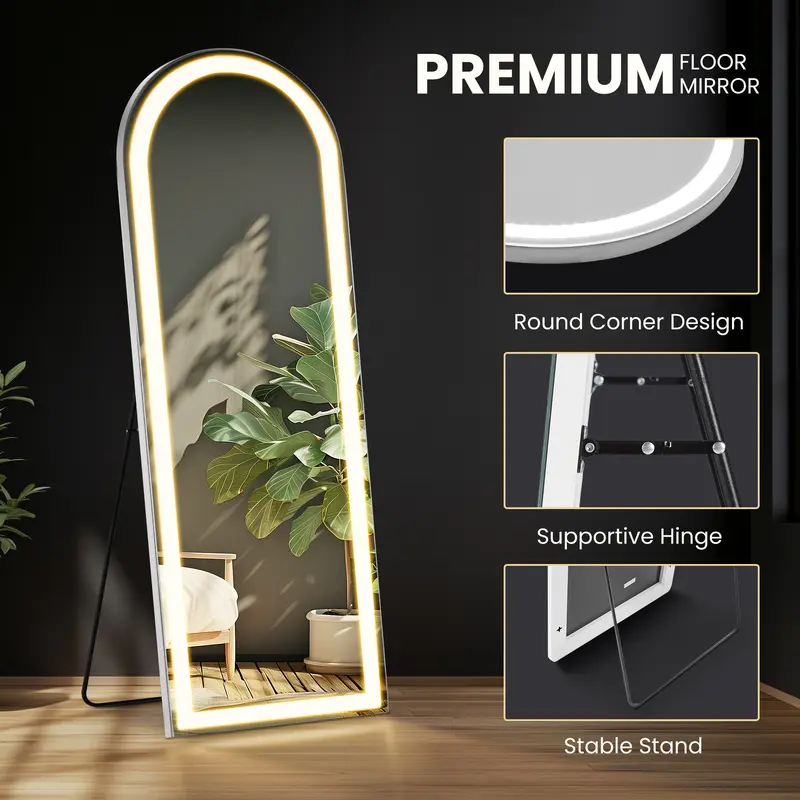 Sweetcrispy 71" Full Length Floor Mirror with LED Lights | Dimmable 3-Color Lighting, HD Standing & Wall Mirror for Bedroom & Dressing Room