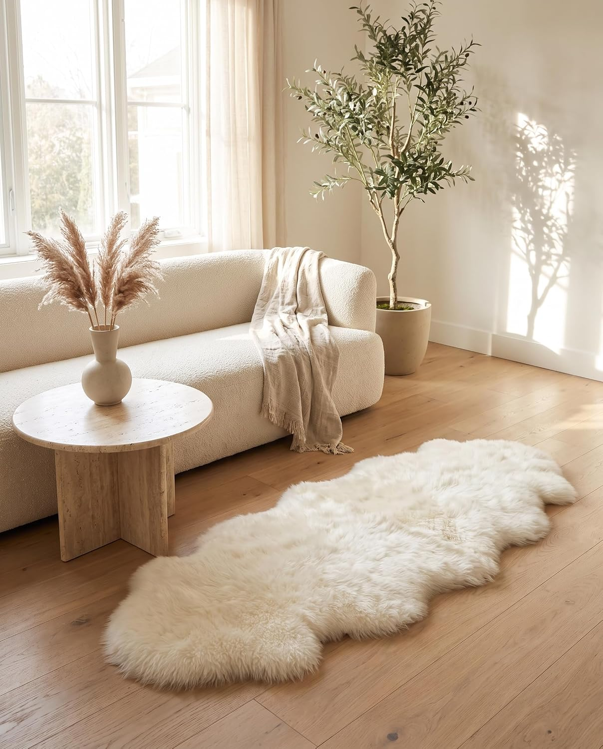 NLFZEK Extra Large Genuine Sheepskin Rug – 8-Pelt Natural Wool Rug for Living Room & Bedroom