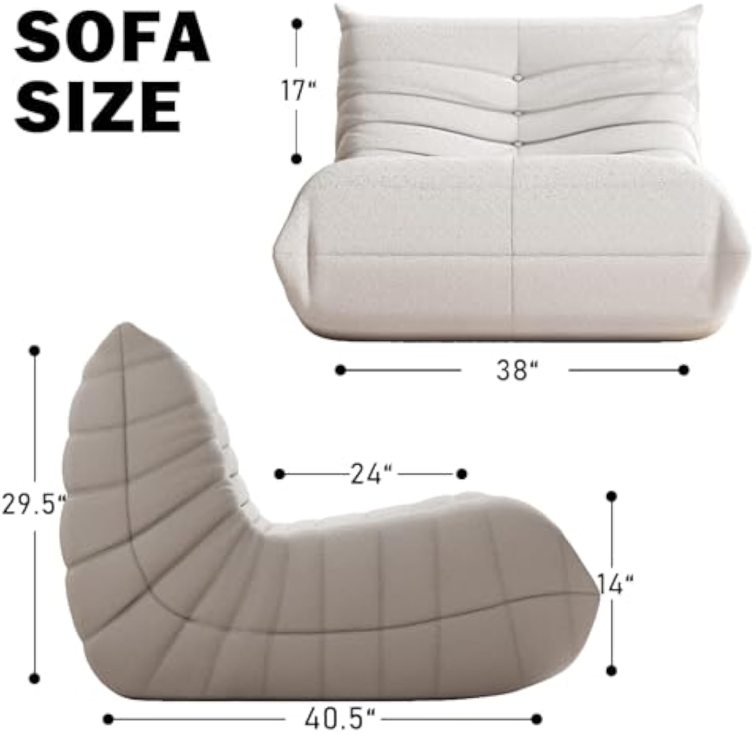 Togo Sofa for Adults 1/2/3 Seater Bean Bag Chair Sofa, Ergonomic High Density Memory Foam, Ultra Soft Teddy Fleece Fabric, Anti Slip Bottom, No Assembly Required, Modern Decor Fireside Lounger for Living Room Bedroom Office, Summer Deal