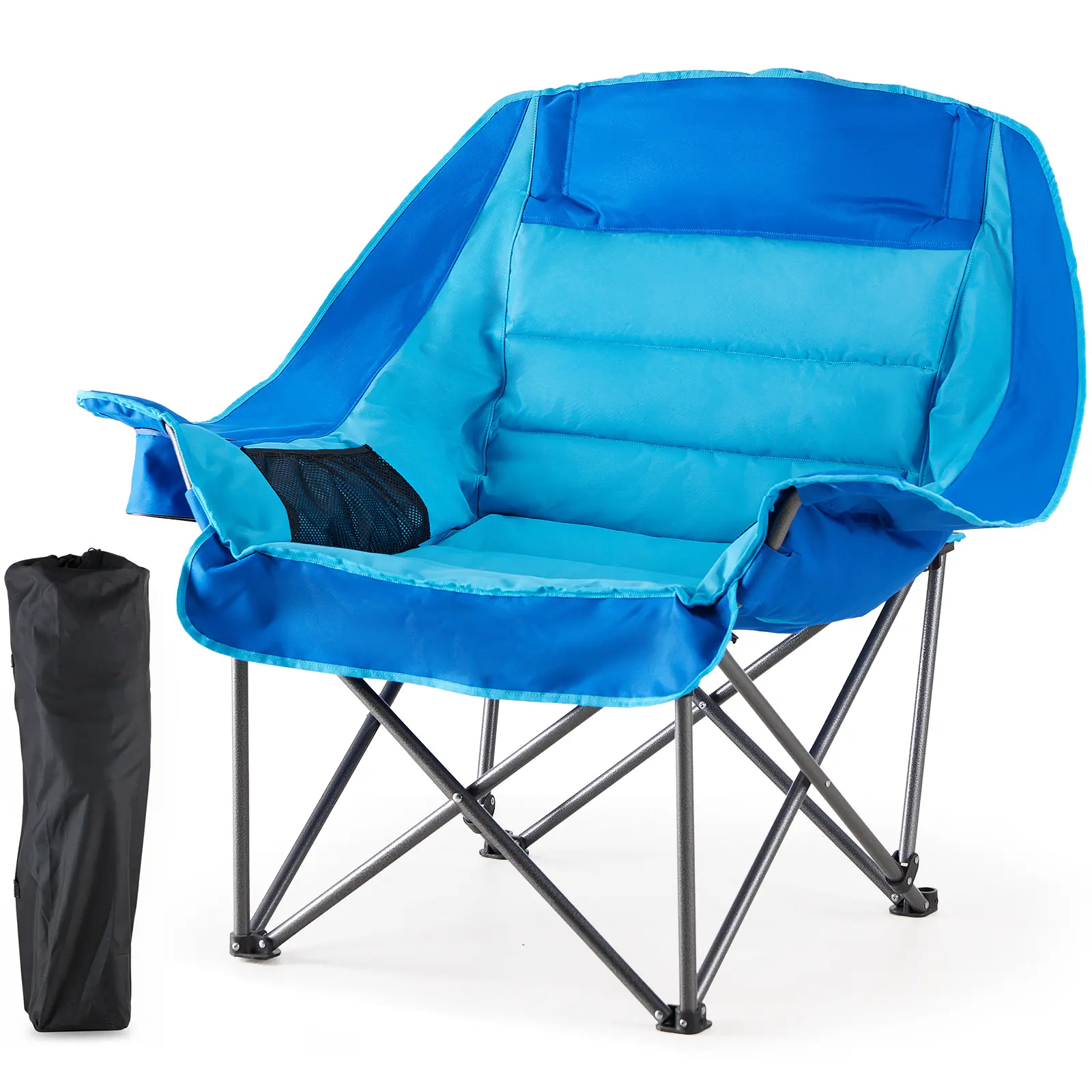 Comfort Folding Camping Chair, 440LBS Heavy Duty Reinforced Steel Frame, Padded 600D Oxford Chair with Cup Holders & Side Pockets, Foldable Carry Bag for Glamping Concerts Picnic