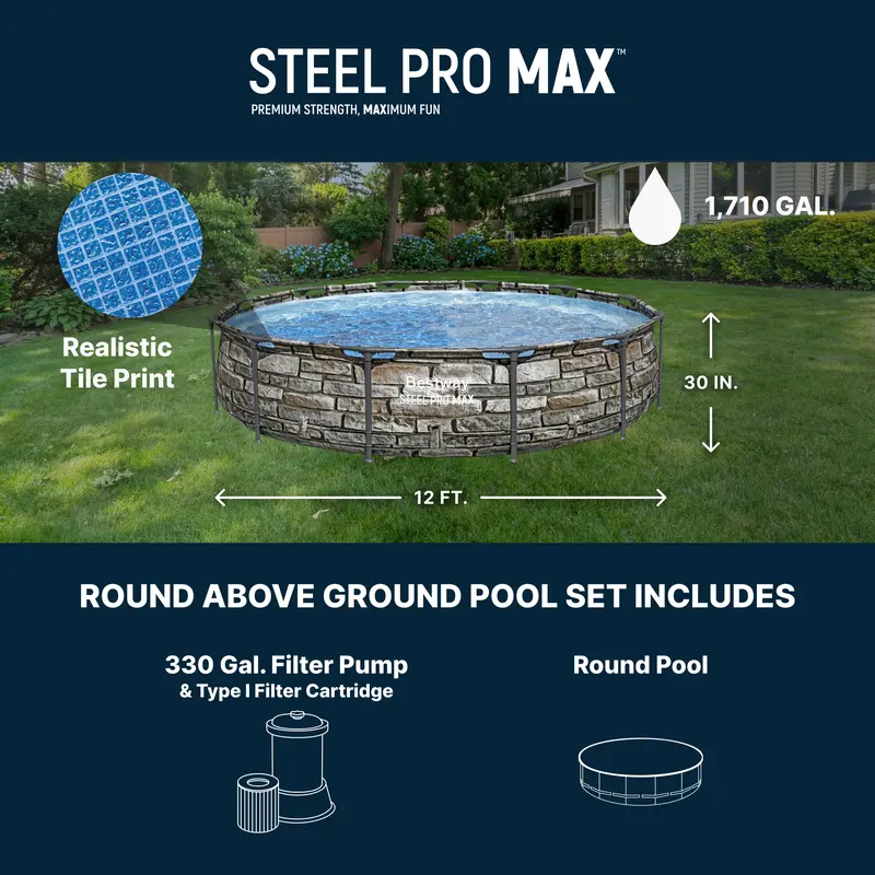 Bestway Steel Pro MAX Above Ground Pool Set | Fast Setup Family Pool with Filter Pump