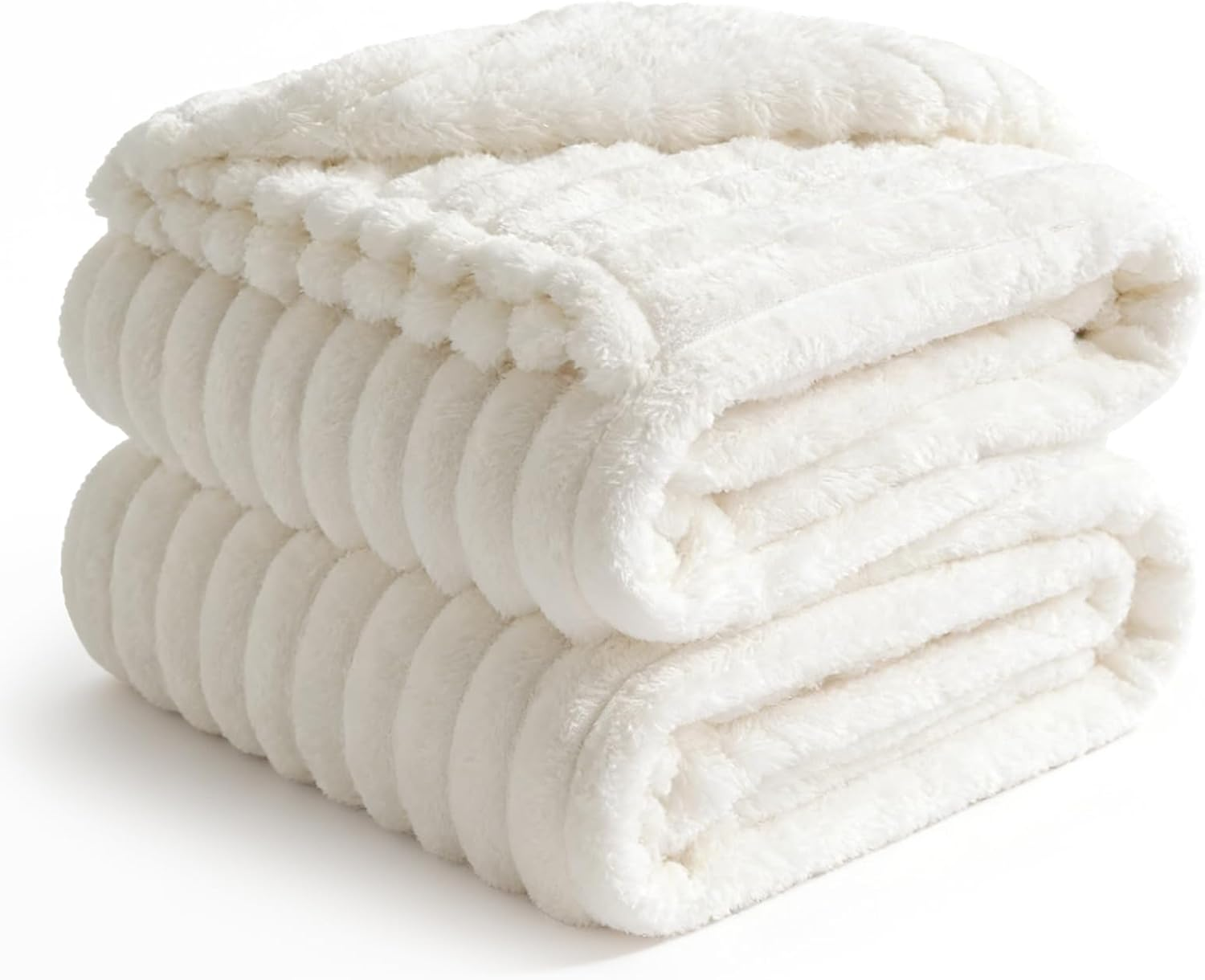NLFZEK Ribbed Plush Blanket Queen Size – Ultra Soft Fleece Bed Throw, Cream