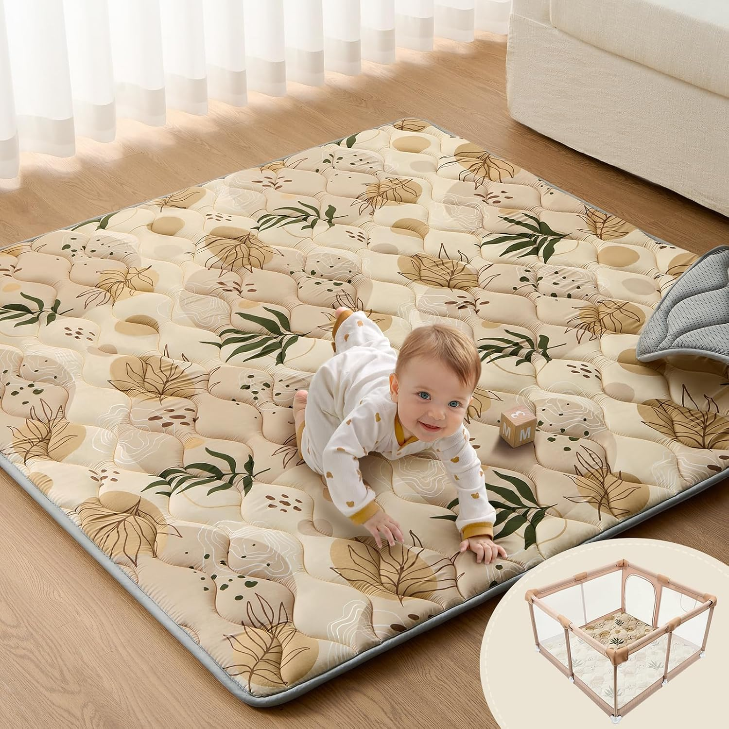 NLFZEK Foldable Baby Playpen | Portable Play Yard with Breathable Mesh, Zipper Door & Play Mat
