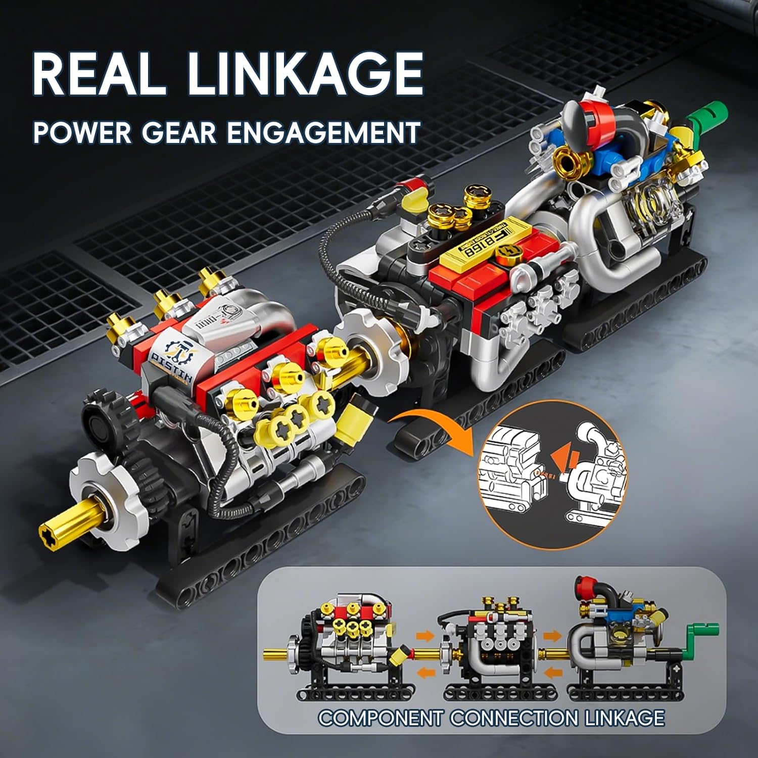 FXJYF Model Engine Kit for Adults Mini V8 Build Set STEM Mini Block Motor Model Small Engine Build Kit Desktop Mechanical Display for Car Lovers Hobbyists Collectors