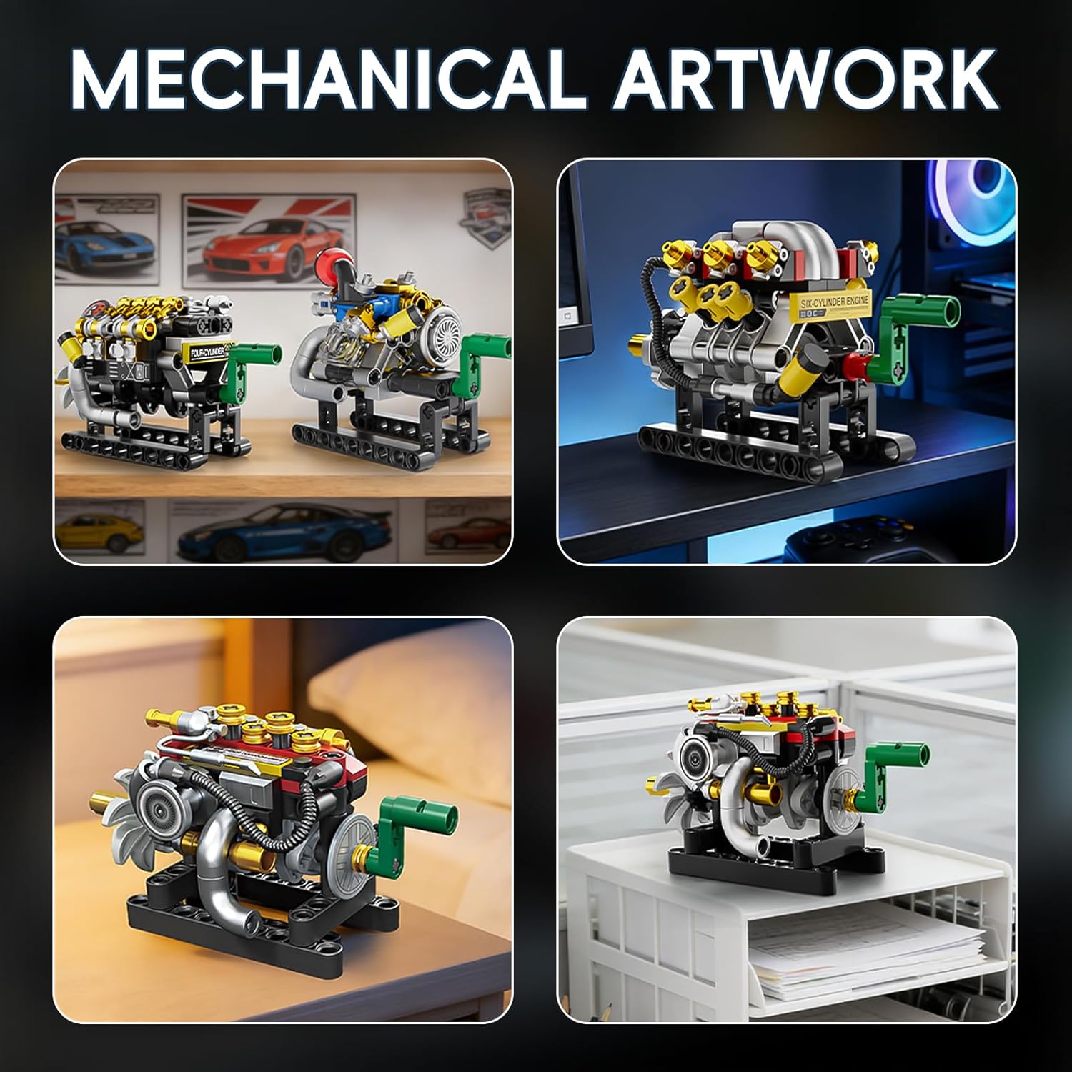 FXJYF Model Engine Kit for Adults Mini V8 Build Set STEM Mini Block Motor Model Small Engine Build Kit Desktop Mechanical Display for Car Lovers Hobbyists Collectors