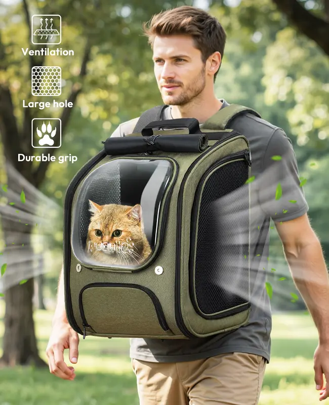 Expandable Cat Carrier Backpack | Bubble Window, Breathable Mesh & Hands-Free Travel
