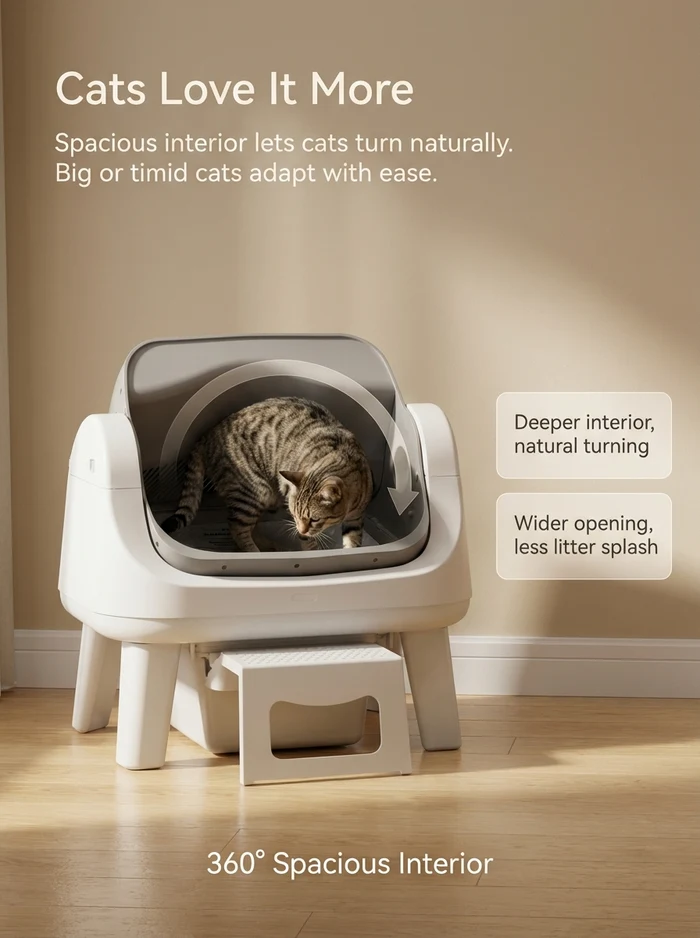 Automatic Self-Cleaning Cat Litter Box – Open-Top Design, Easy-Entry Step & No App Needed