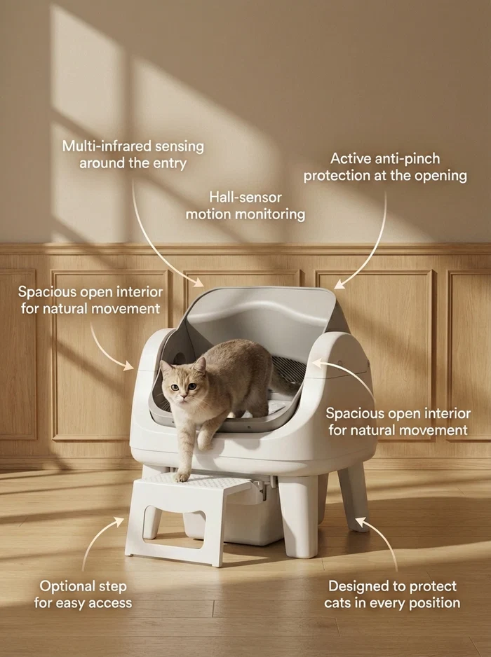Automatic Self-Cleaning Cat Litter Box – Open-Top Design, Easy-Entry Step & No App Needed
