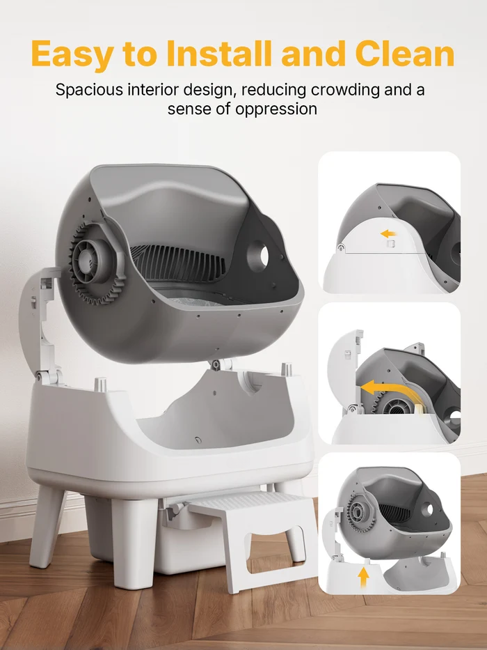 Automatic Self-Cleaning Cat Litter Box – Open-Top Design, Easy-Entry Step & No App Needed