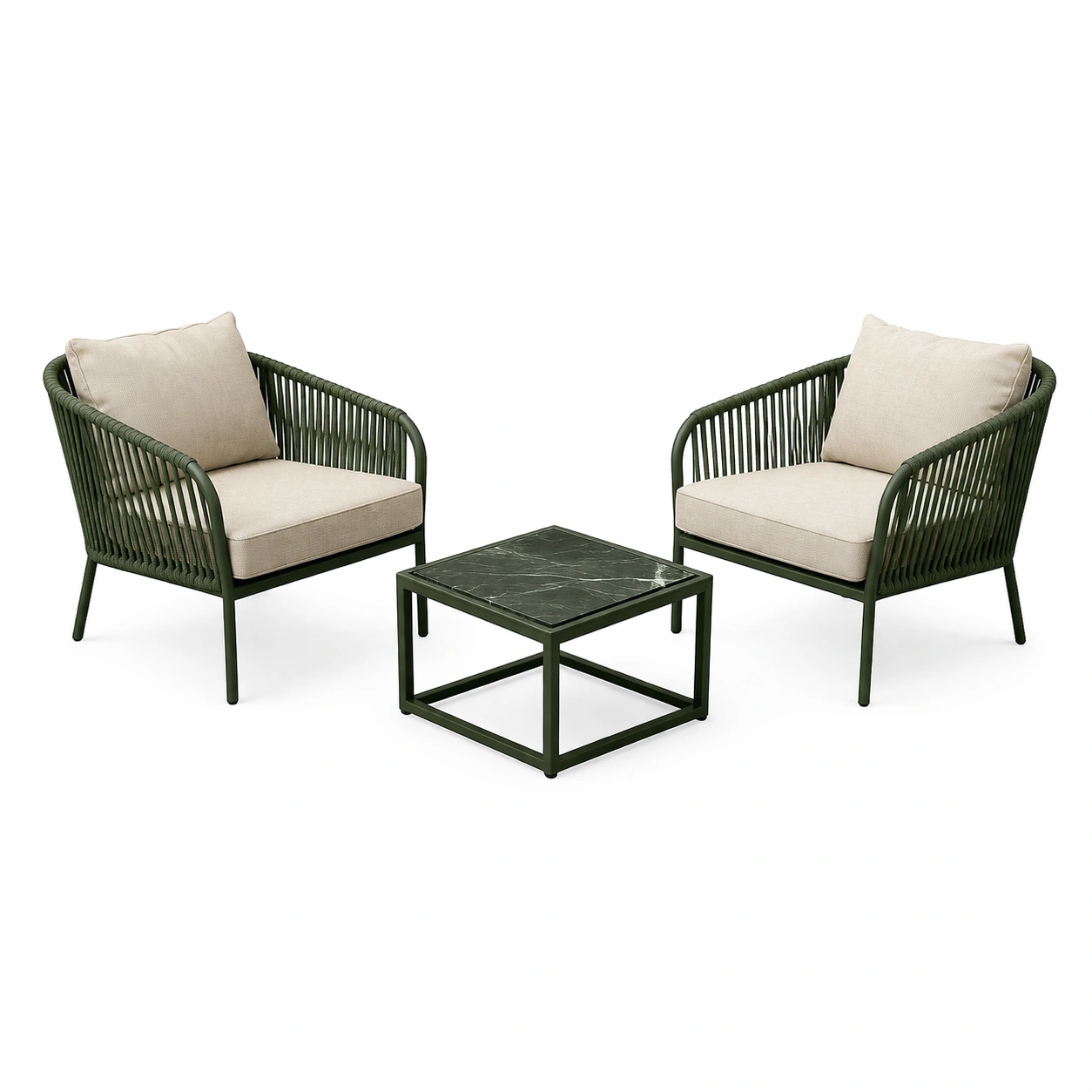 Loungeset aluminium polyestersitzkissen marmortischplatte oliv beige-FURNILUMINA