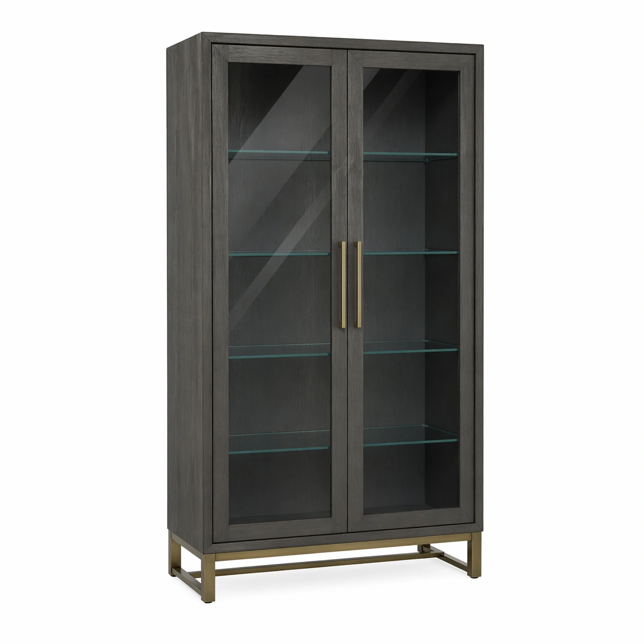 Vitrine eichenholz sicherheitsglas dunkelgrau messing 180cm x 90cm x 40cm-FURNILUMINA
