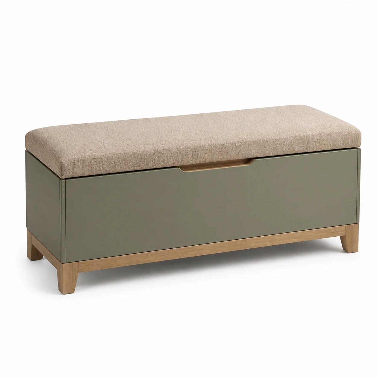 Sitzbank mit Stauraum holz polyester beige grün-FURNILUMINA