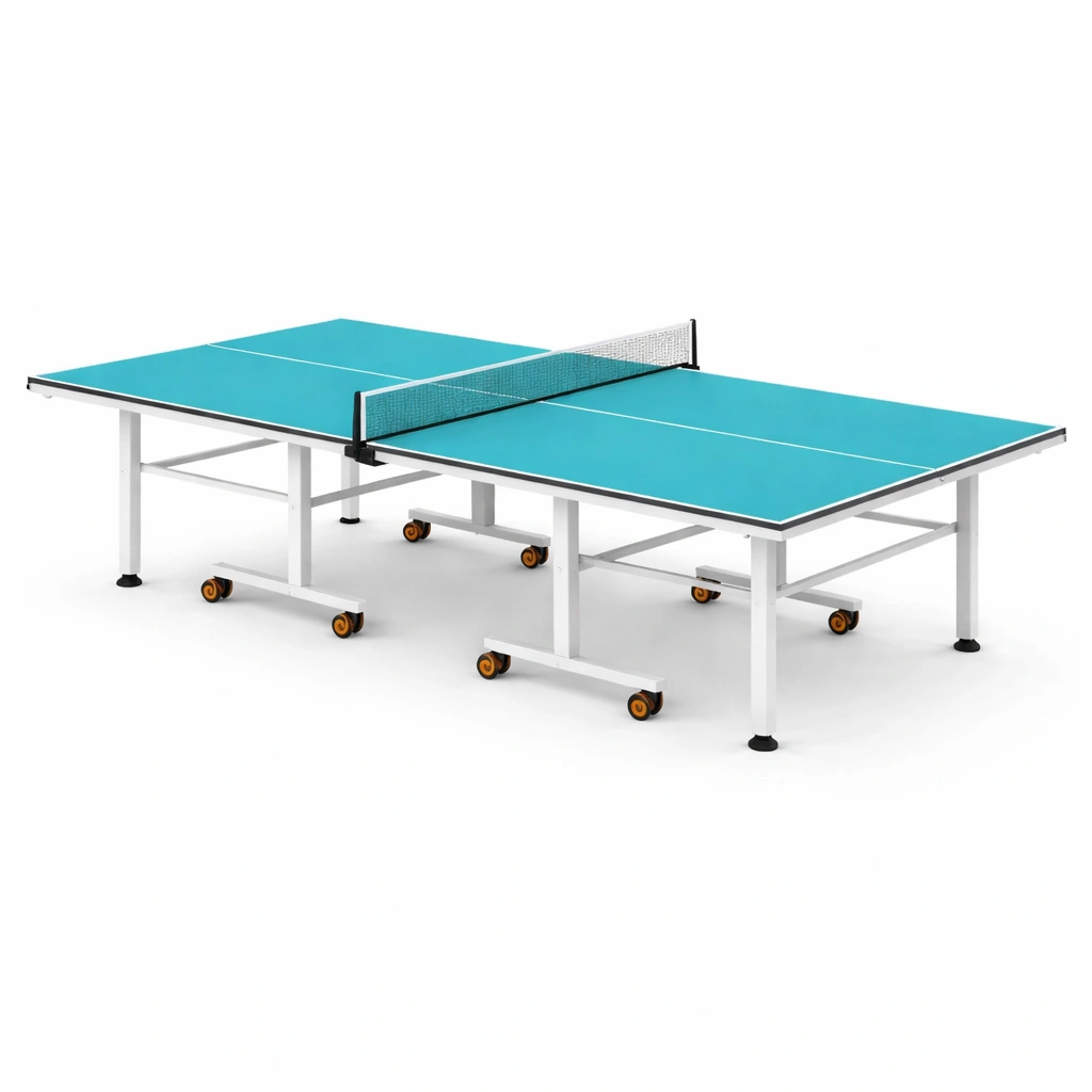 Tischtennisplatte aus metall und mdf blau 274x152.5x76 cm mit rollen-HOMEVERIA