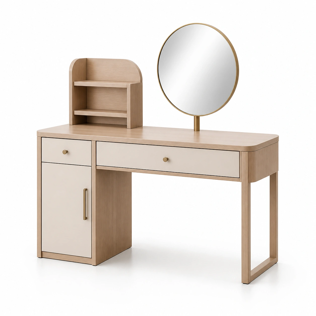 Schminktisch holz runder spiegel regal-COZYLUMEA