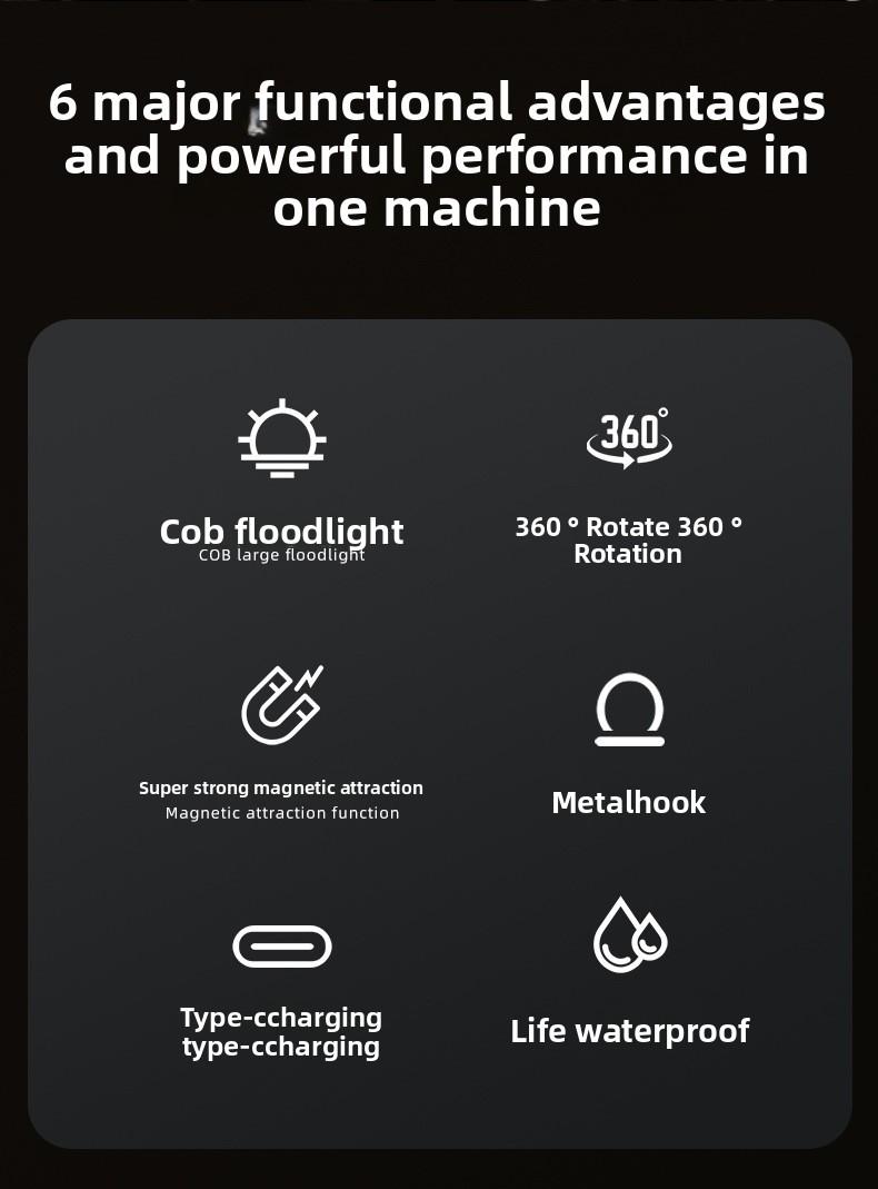 Professional Mechanic Work Light, Foldable Magnetic LED Shop Light for Garage, Hands-Free Under Hood Auto Repair Lamp, USB-C Fast Charging