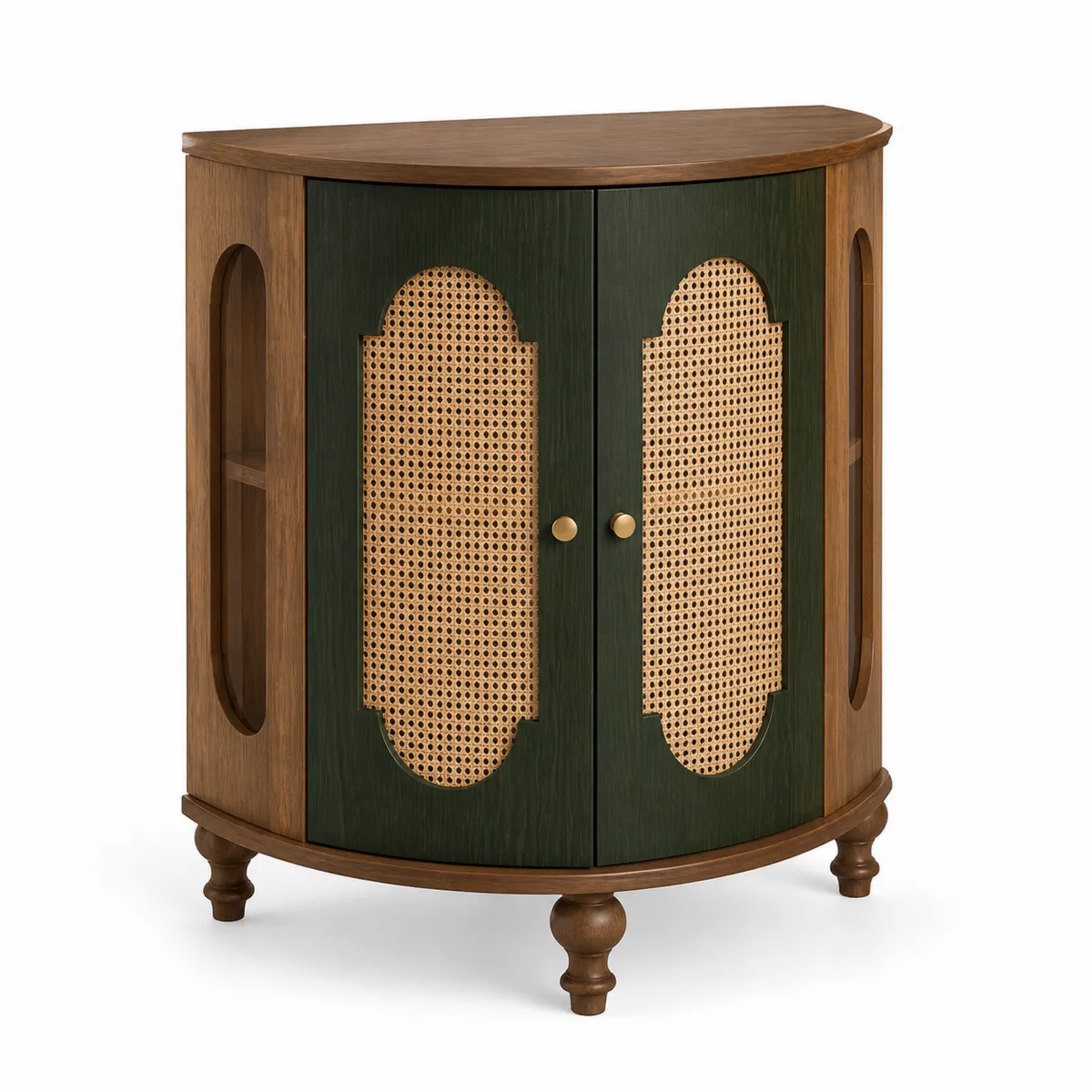 Buffet demi-lune en bois avec portes en rotin-Novvortex